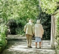 Elderly Couple Walking Slowly