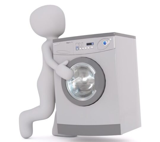 Vector man carrying a washing machine - Washable Weighted Blankets
