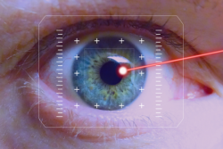 Laser directed at an eye during examination - Eye Health in Seniors