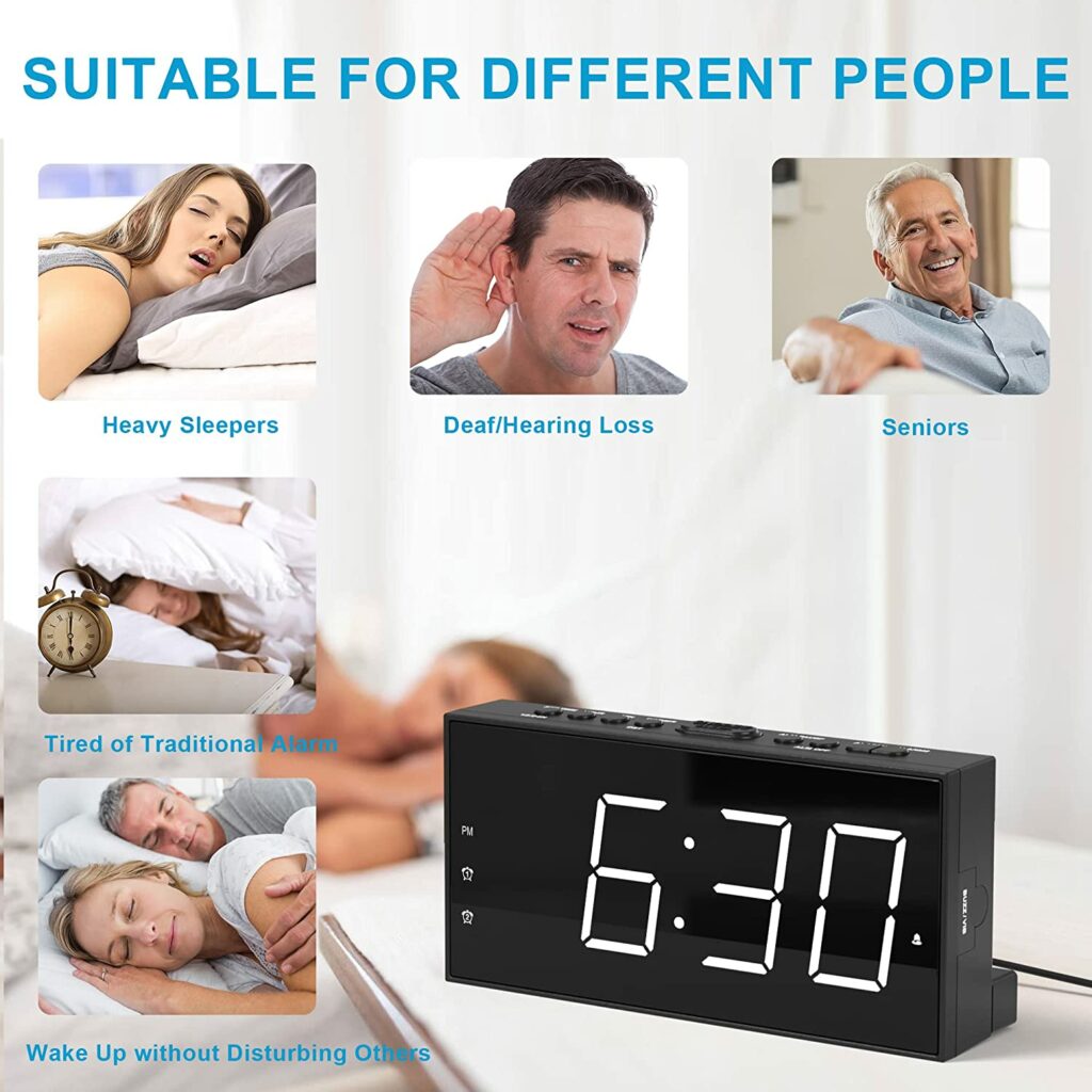 MESQUOOL Extra Loud Vibrating Alarm Clock for Heavy Sleepers, Alarm Clock with Bed Shaker for Deaf Hearing Impaired Seniors