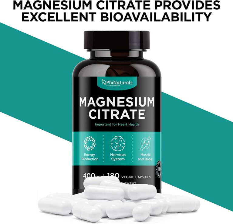 PHI NATURALS Magnesium Citrate Capsules 400 mg - Pure Magnesium Supplement - Magnesium Deficiency and Symptoms