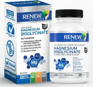 RENEW ACTIVE Magnesium Glycinate Supplement: 200 mg Magnesium Bisglycinate - Different Forms of Magnesium Supplements