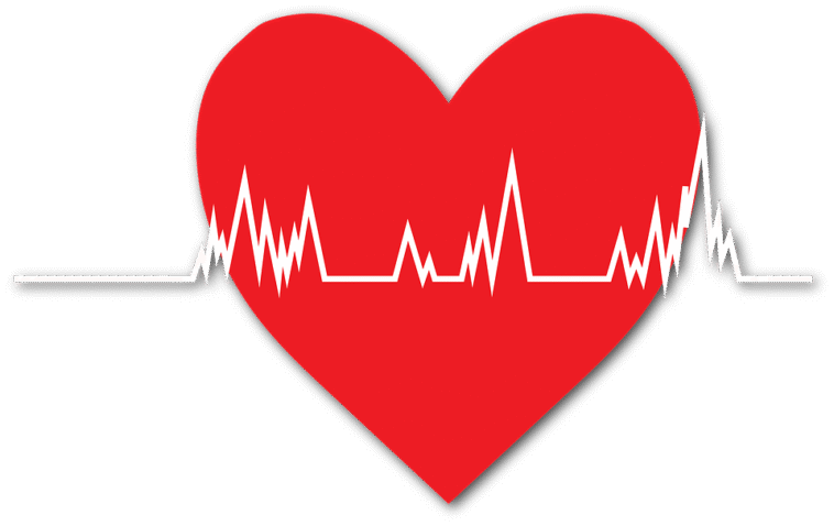Normal Heart Rate showing across drawing of a red heart - Heart Health Facts