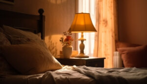 Senior Safety in the Bedroom - What are the Risks? 2 Bedroom with poor lighting only provided by a bedside lamp - Senior Safety in the Bedroom
