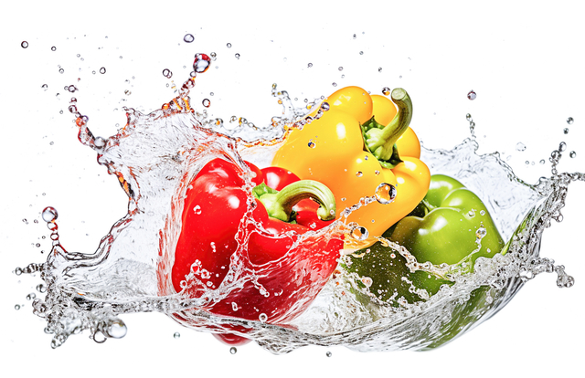 Bell peppers splashing in the water on a white background - Best Foods to Boost the Immune System