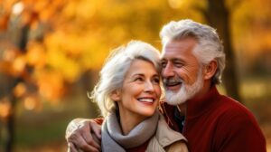 Happy senior couple in autumn park - Safety in the Bedroom