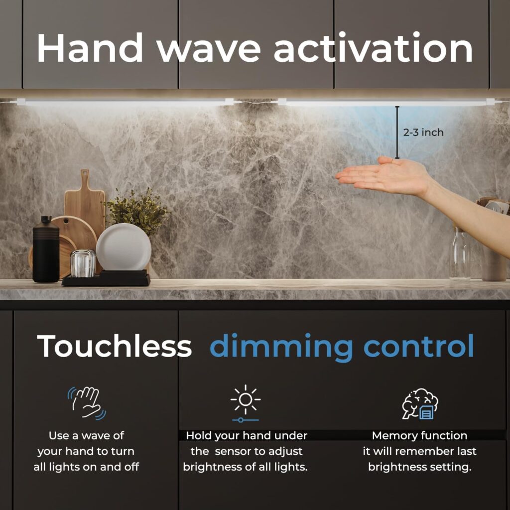 EShine Hand Wave Activated Under Cabinet LED Lighting Kit, Dimmable - The Best Kitchen Safety Products for Seniors