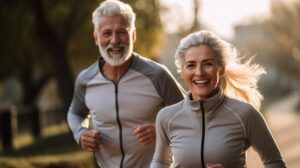 Happy-senior-couple-jogging-in-the-park - Fitness Trackers for Seniors