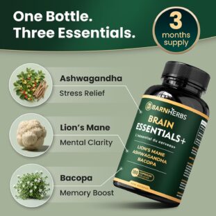 BARNHERBS ALL-IN-ONE Brain Supplement - Lion’s Mane, Ashwagandha & Bacopa Monnieri - How to Boost Brain Power - 10 Spices That Help