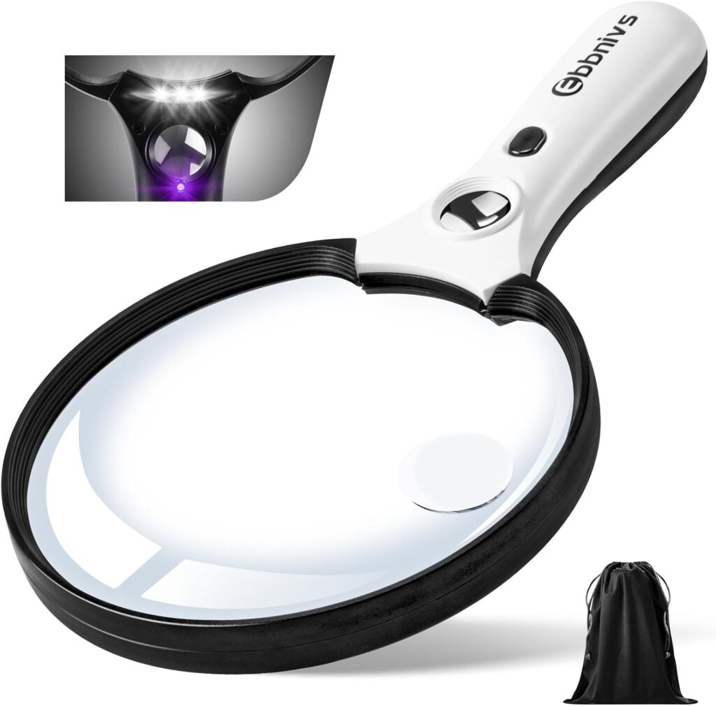 Eye Health in Seniors - What to Expect in Aging Eyes 5 EBINIVVS Large Magnifying Glass with Light-Magnifier 10X 20X 45X Handheld-3 LED Lights - Eye Health in Seniors