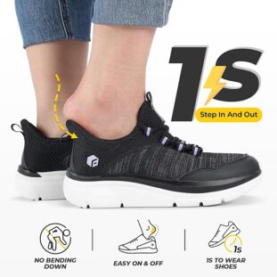 FITVILLE Women Wide Walking Shoes Slip on High Rebound - Shoes for Arthritis