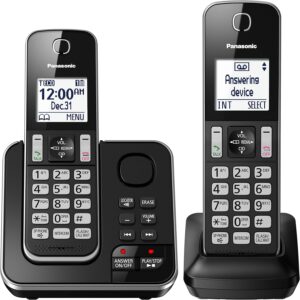 Panasonic kxtgd392b dect 6.0 expandable digital cordless answering system 2-handset, - Easy to Use phones for Seniors