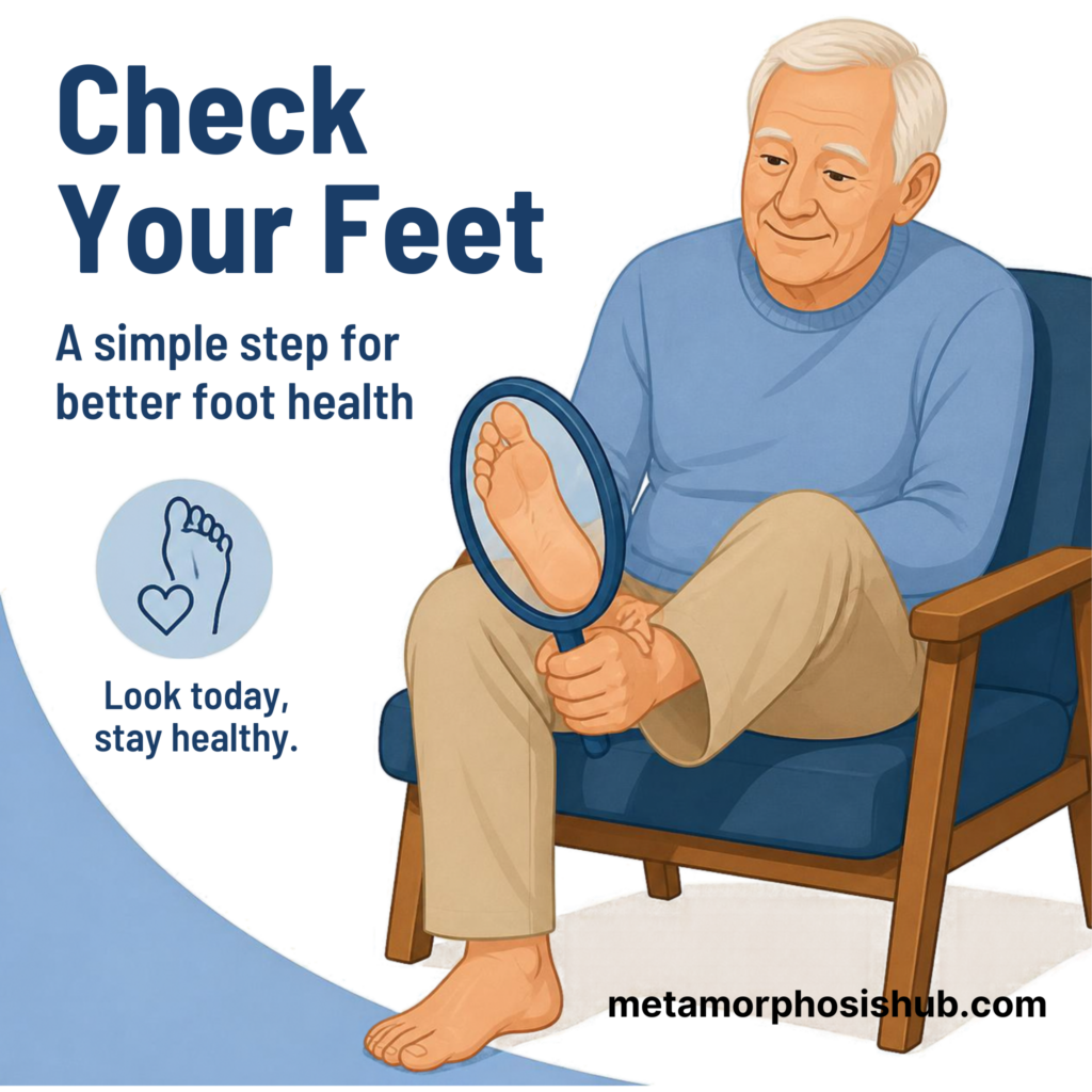 Senior checking feet for changes related to diabetic neuropathy - Cramps in Seniors -  6 Medical Conditions that May Be Involved