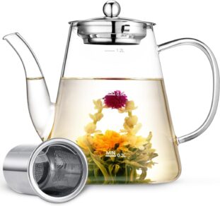 ZPOSE Glass Teapot - 1200ml Teapot with Removable Loose Tea Infuser - Herbal Teas for Arthritis Relief