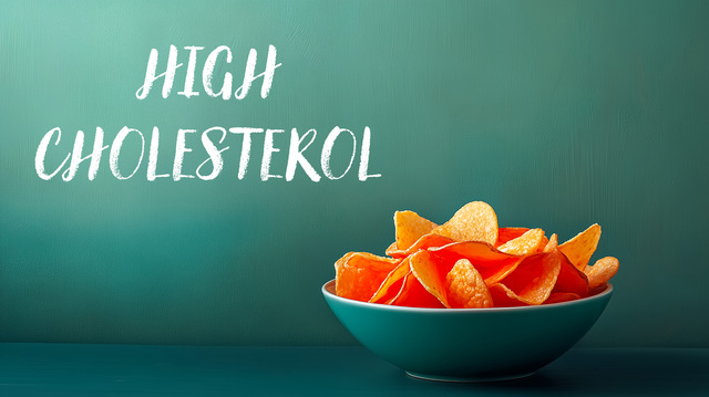 High cholesterol message with a bowl of potato chips - The Causes of Poor Blood Circulation