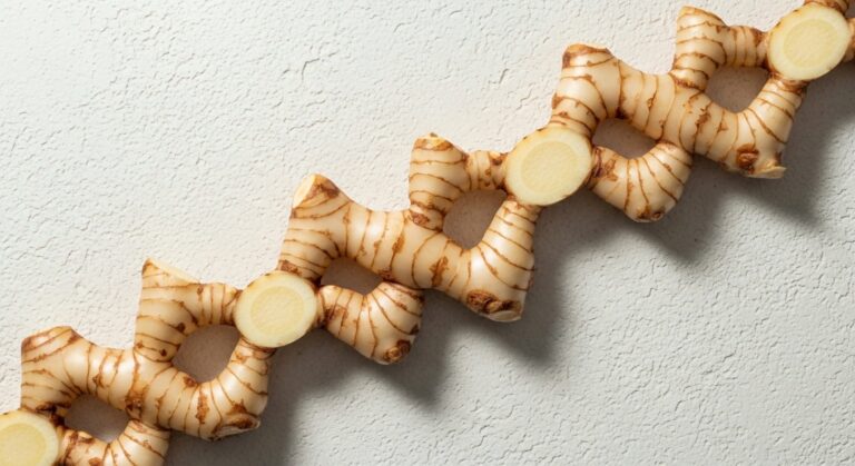 geometric-pattern-of-sliced-fresh-galangal-root-on-white-background-What are Good Herbal Remedies for Inflammation-Herbal Teas