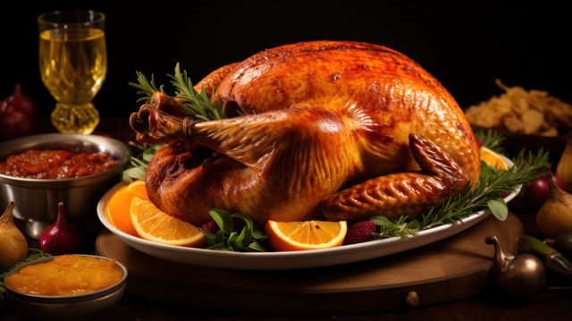 Thanksgiving dinner table with roasted turkey- Foods that promote better sleep