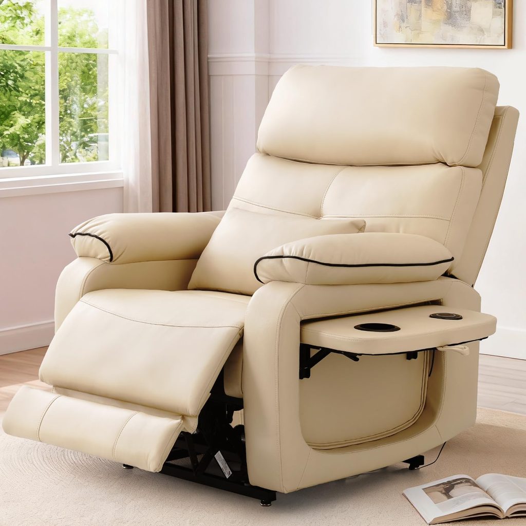 BEDHOURS Dual Motor Power Lift Recliner Chair for Elderly with Tray Table -  Leather - Best Recliners for Back Pain