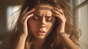 A young woman with headache hand rubbing temples. - Natural Muscle Relaxers