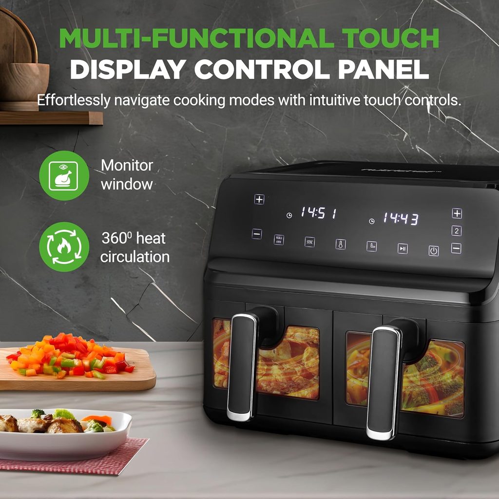 NutriChef Double Basket Air Fryer 8.8 QT Oil Free Cooker
