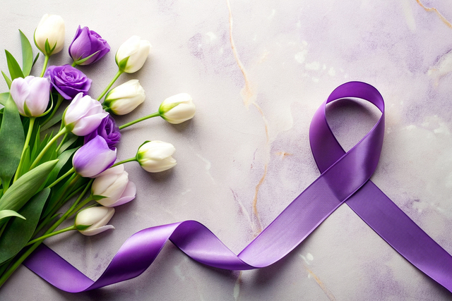 Alzheimers-purple-ribbon-with-tulip-and-rose-background - 8 Early Alzheimers Symptoms