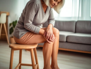 elderly-woman-seated-on-chair-touches-knee-suffers-from-arthritis - Medication for Arthritis You Must Avoid