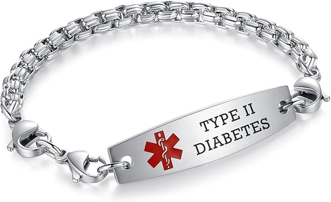 MNMHOPE Free Engraving Medical Alert Bracelets for Women and Men - Type 2 Diabetes in Seniors