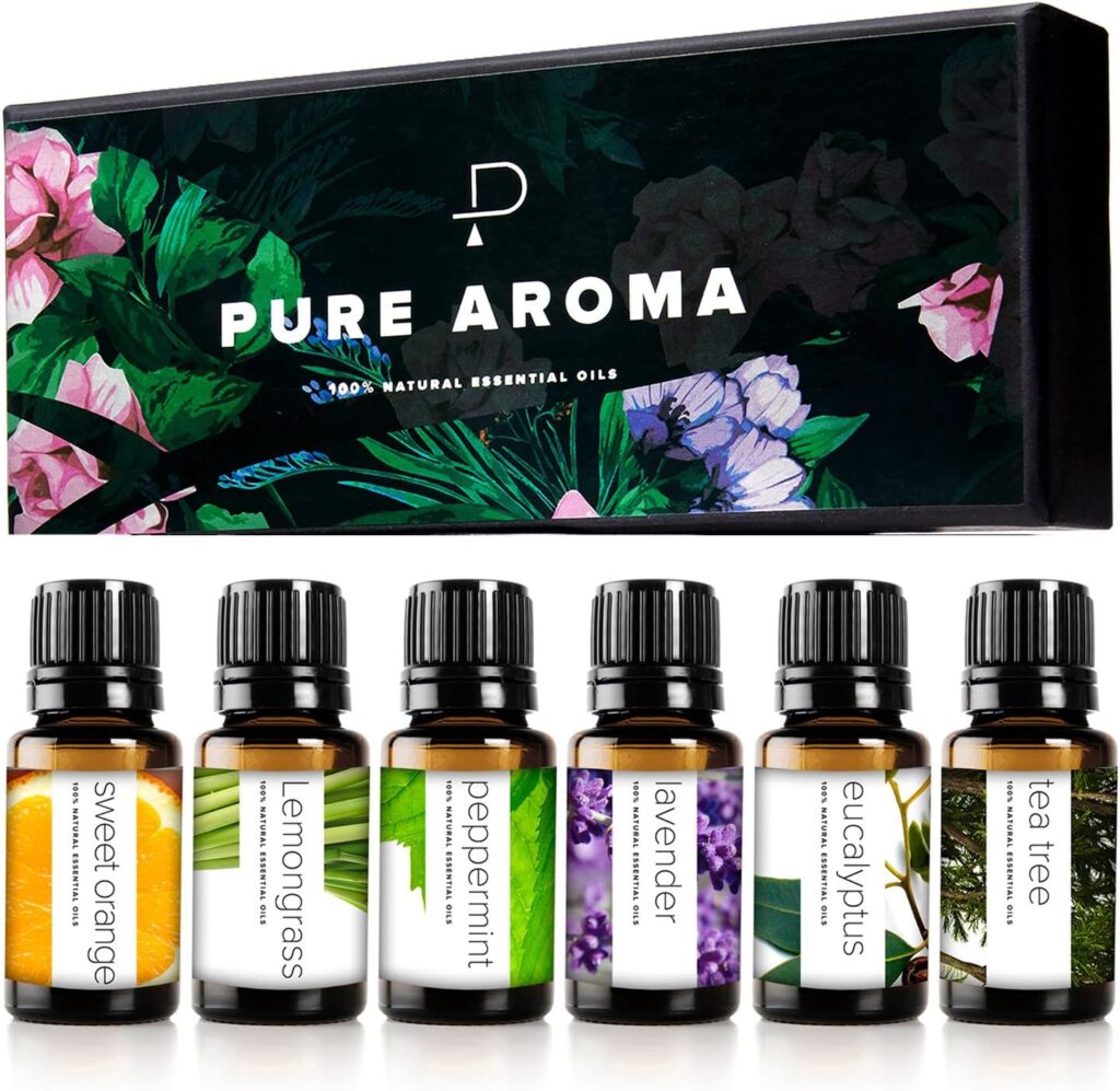 PURE AROMA Essential Oil - 6 bottles - 9 Top Essential Oils Sets
