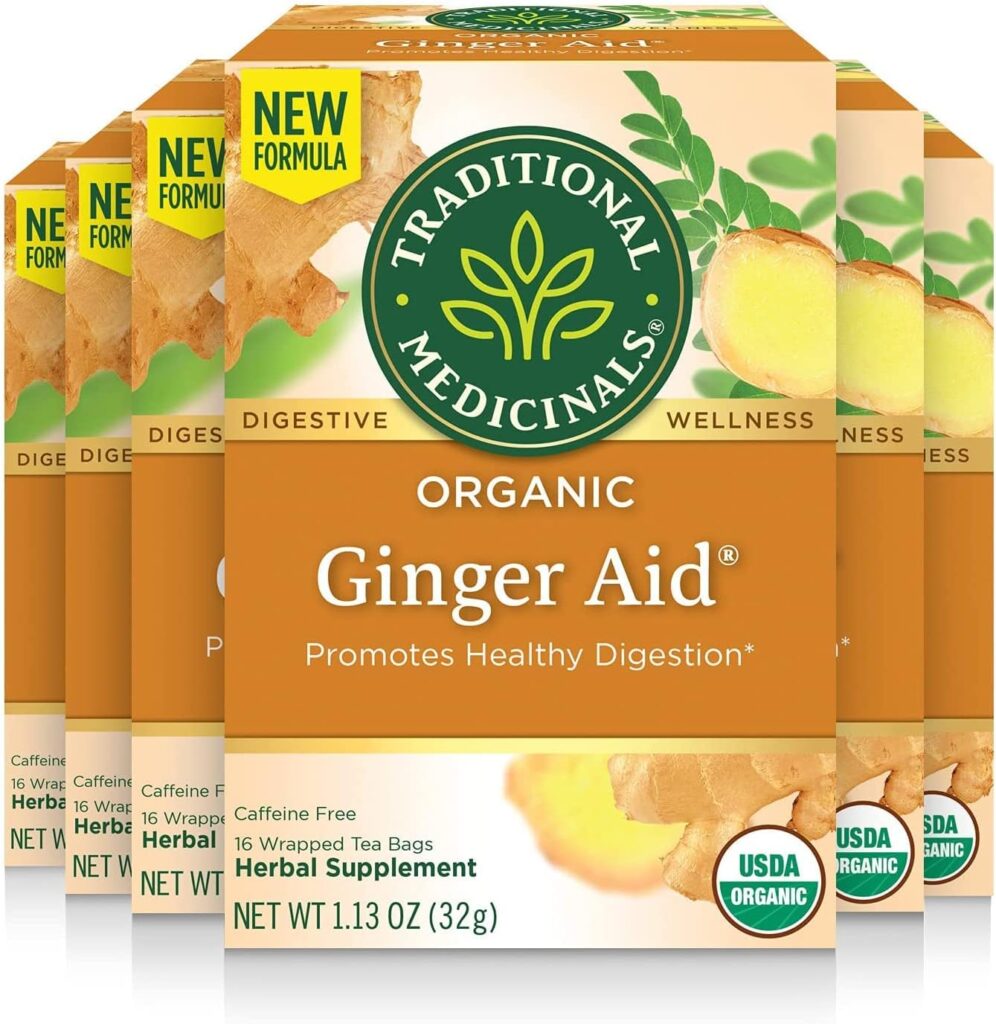 TRADITIONAL MEDICINALS Organic Ginger Aid Herbal Tea - Pack of 6 - 8 Amazing Abdominal Bloating Remedies 