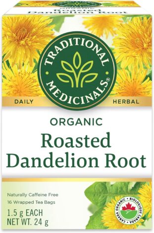 TRADITIONAL MEDICINALS Organic Roasted Dandelion Root Herbal Tea - Natural Ways to Detox Your Liver and Kidneys