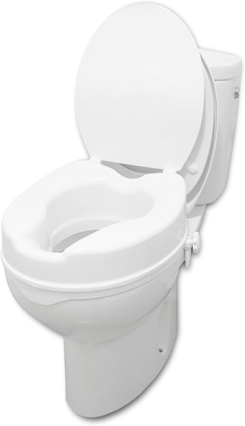 PEPE - Toilet Seat Riser with Lid - Top Safe Raised Toilet Seat with Arms for Seniors