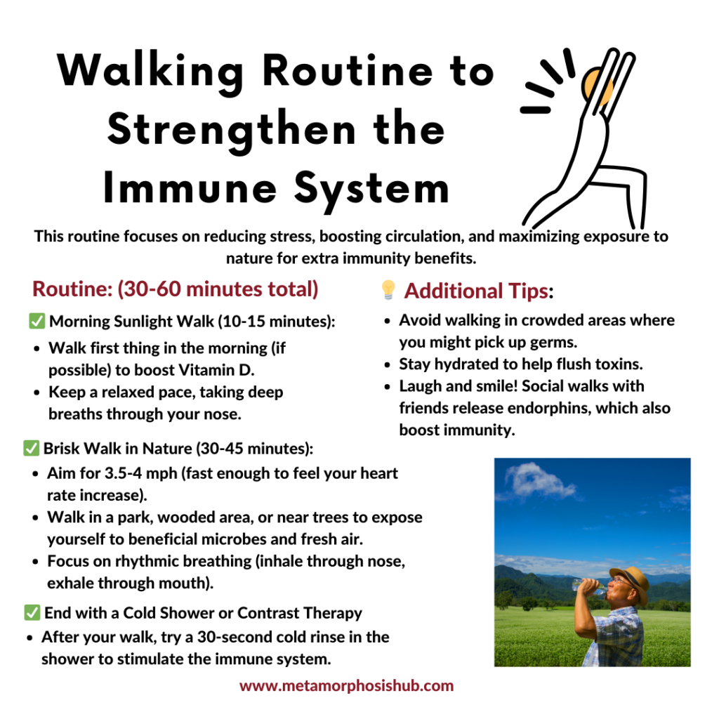 Exercise card for targeted walking routine to strengthen the immune system - Health Benefits of Walking 10000 Steps Daily