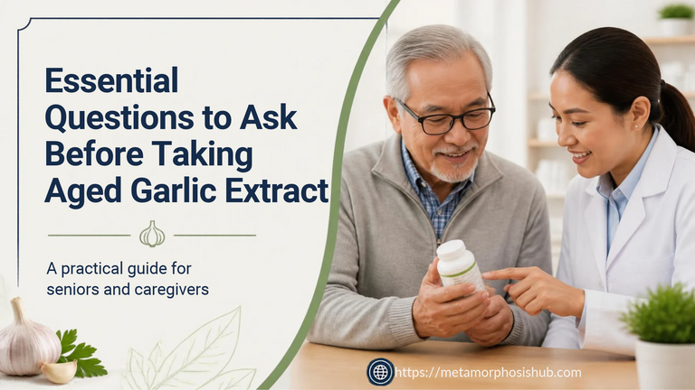 Aged garlic extract for seniors blog featured image -senior man reviewing a supplement bottle label